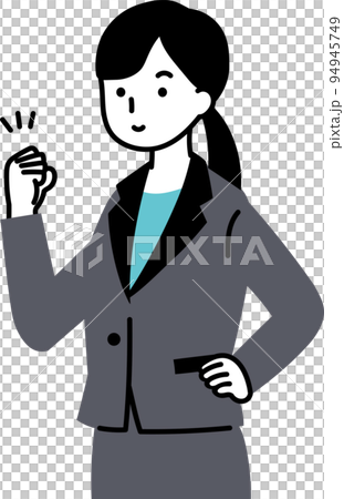 ガッツポーズをしている横向きのスーツの女性イラストのイラスト素材
