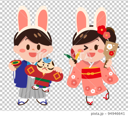 耳長うさぎの花魁姿中サイズ 凝り