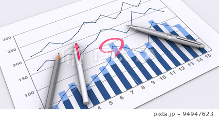 ビジネスワークのトップビュー、ビジネス資料のチェック 94947623