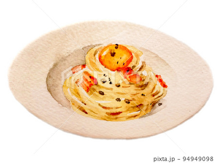 手描きパスタ水彩 カルボナーラ 手描きパスタ水彩 カルボナーラ 94949098