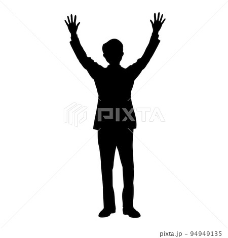 両手をあげるサラリーマンのシルエット 94949135
