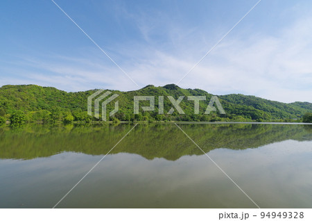 琵琶湖のほとり　曽根沼​湖​岸 緑地​公園からの荒神山の眺め 94949328