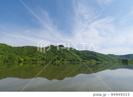 琵琶湖のほとり 曽根沼湖岸 緑地公園からの荒神山の眺め 琵琶湖のほとり 曽根沼湖岸 緑地公園からの荒神山の眺め 94949333