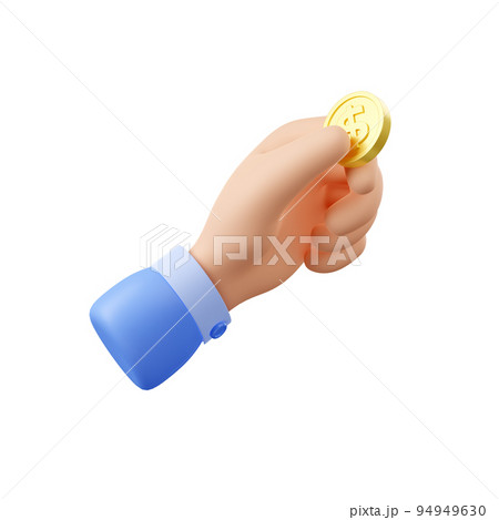 3d man hand giving gold coin with dollar symbol 94949630