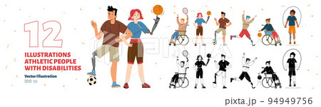 Set of athletic people with disabilities, athletes 94949756