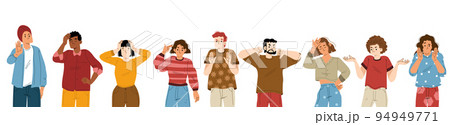 Set of unhappy people showing negative emotions Set of unhappy people showing negative emotions 94949771
