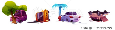 Road accident, broken car lying on roof and door Road accident, broken car lying on roof and door 94949799