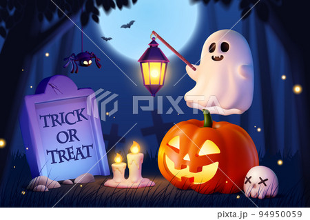 3D Spooky Halloween at graveyard 94950059