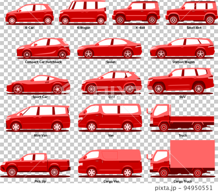 車種別 ボディタイプ別 車のイラスト 赤 94950551