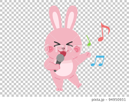 カラオケで歌う、ウサギのキャラクターのイラスト 94950931