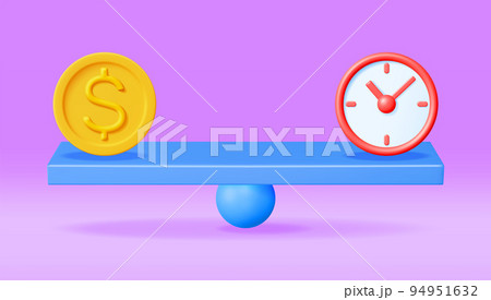 3D Clock and Money on Balance Scales Isolated 3D Clock and Money on Balance Scales Isolated 94951632