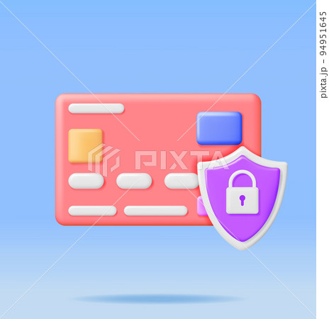 3D Bank or Credit Card with Padlock Isolated 94951645