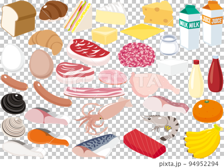 いろいろな食材のシンプルなイラストセット 94952294