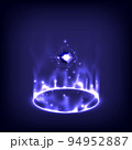 Product display interface. Neon lighting circle base. Portal and hologram science futuristic. Sci-fi in glowing HUD tech projector. Magic gate in game fantasy. Technology teleport podium 94952887