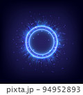 Circle lighting. Glowing swirl light effect. Futuristic flame swirl universe trail effect. Power energy of circular element. Luminous sci-fi. Shining neon lights cosmic. LED color 94952893
