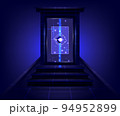 Product display interface. Product showing. Portal to another universe. Teleport podium. Sci-fi magic gate in game fantasy. Glowing projector base 94952899