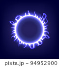 Circle lighting. Glowing swirl light effect. Futuristic flame swirl universe trail effect. Power energy of circular element. Luminous sun. Shining neon lights cosmic. LED color 94952900