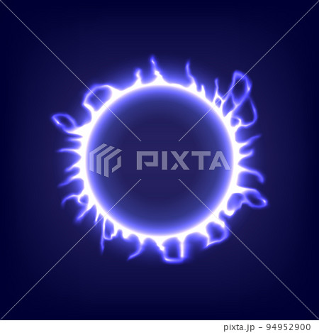 Circle lighting. Glowing swirl light effect. Futuristic flame swirl universe trail effect. Power energy of circular element. Luminous sun. Shining neon lights cosmic. LED color 94952900