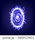 Circle teleport podium. Portal science futuristic stage. Sci-fi digital hi-tech in HUD projector. Magic gate in game fantasy. Portal to another universe. Warp ring, teleport gate in cartoon 94952901