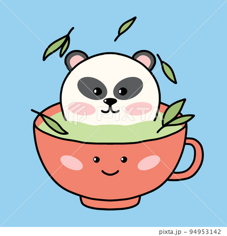 Tea drinking concept. Cute panda in a mug of tea. Kawaii style. Vector illustration. Tea drinking concept. Cute panda in a mug of tea. Kawaii style. Vector illustration. 94953142