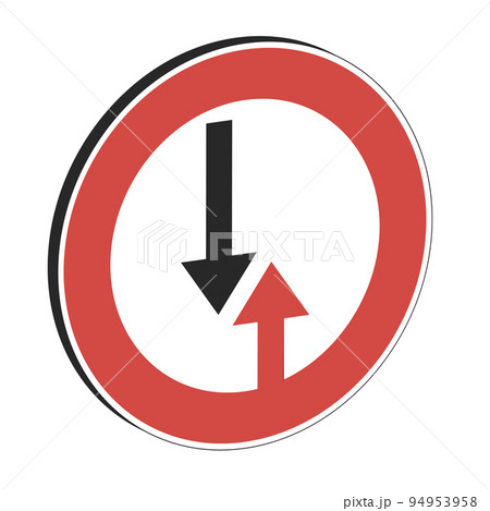 Give way oncoming traffic sign road, arrow priority oncoming traffic 94953958