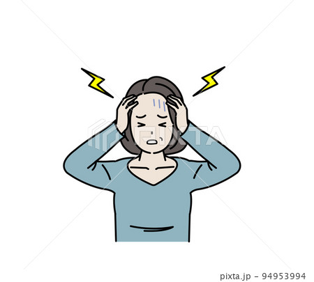 頭が痛い中年の女性　頭痛　脳梗塞　くも膜下出血　病気　症状　イラスト 94953994