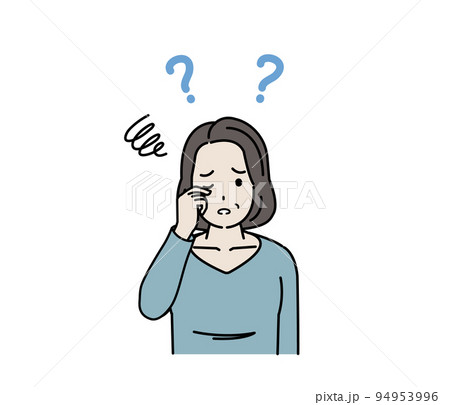 視力が悪くなる中年の女性　視えない　眼　老眼　視界がぼやける　症状　イラスト 94953996
