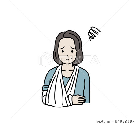 腕を骨折する中年の女性　怪我　ギプス固定　イラスト 94953997