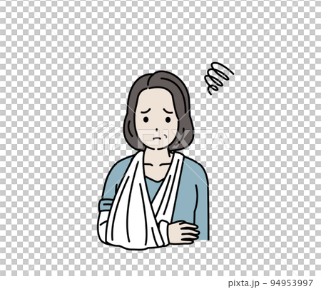 腕を骨折する中年の女性　怪我　ギプス固定　イラスト 94953997