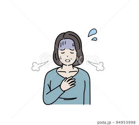 息が苦しい中年の女性 呼吸がつらい 肺気胸 喘息 呼吸困難 症状 イラスト 息が苦しい中年の女性 呼吸がつらい 肺気胸 喘息 呼吸困難 症状 イラスト 94953998