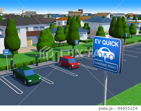 電気自動車　EV　充電スタンド　住宅街　背景 94955224