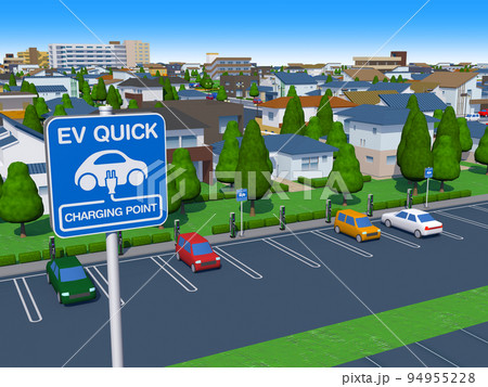 電気自動車　EV　充電スタンド　住宅街　背景 94955228