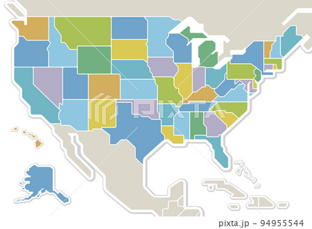 アメリカ合衆国の地図 50州色分け 北アメリカのイラスト素材 [94955544] - PIXTA