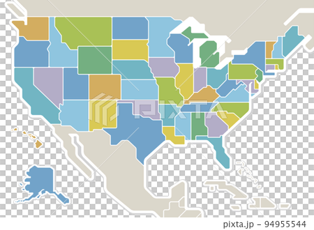 アメリカ合衆国の地図 50州色分け 北アメリカのイラスト素材 [94955544] - PIXTA