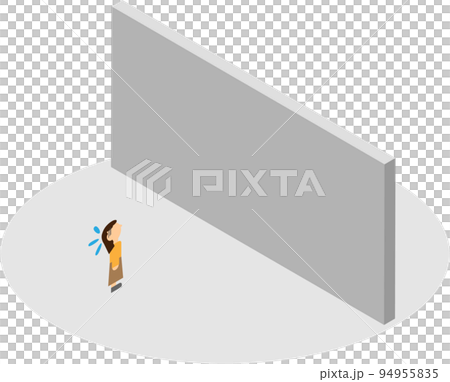 A woman in front of a large isometric wall 94955835