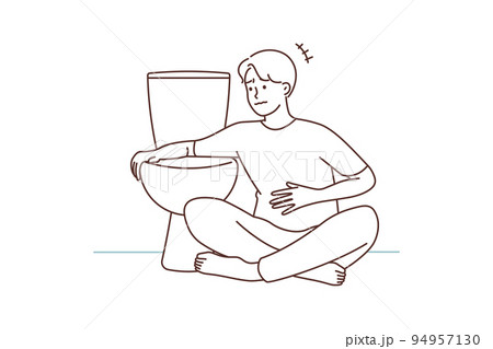 Unhealthy man feeling nauseous near toilet Unhealthy man feeling nauseous near toilet 94957130