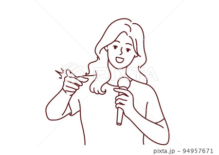 Woman with mic communicate with audience  94957671