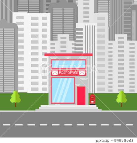 Post Office Icon and Mail Box on Modern Building Background. 94958633