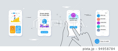 Set of Atom core, Approved checklist and Reward line icons. Phone ui interface. Include Fire energy, Outsource work, Lgbt icons. Algorithm, Employee result, Idea web elements. Vector 94958784