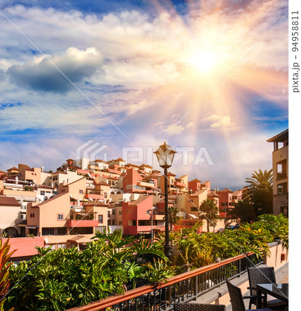 Sunset in Tenerife island, Spain. Tourist hotel Resort 94958811