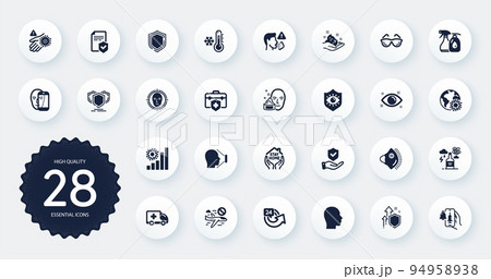 Set of Medical icons, such as 24 hours, Cancel flight and Medical insurance flat icons. Eyeglasses, Wash hand, Shields web elements. Skin care, Stay home, Health eye signs. Circle buttons. Vector Set of Medical icons, such as 24 hours, Cancel flight and Medical insurance flat icons. Eyeglasses, Wash hand, Shields web elements. Skin care, Stay home, Health eye signs. Circle buttons. Vector 94958938
