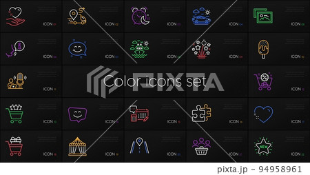Set of Fireworks stars, Heart and Buyers line icons. Include Road, Smile face, Puzzle icons. Account, Shopping rating, Alarm web elements. New star, Hold heart, Shopping cart. Delivery. Vector Set of Fireworks stars, Heart and Buyers line icons. Include Road, Smile face, Puzzle icons. Account, Shopping rating, Alarm web elements. New star, Hold heart, Shopping cart. Delivery. Vector 94958961