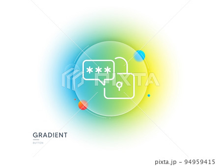 Lock line icon. Gradient blur button with glassmorphism. Padlock password sign. Security access pass symbol. Transparent glass design. Lock line icon. Vector 94959415