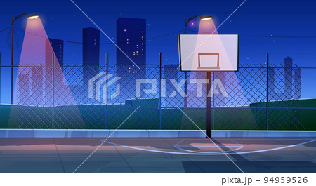 Street basketball court in cartoon night city 94959526