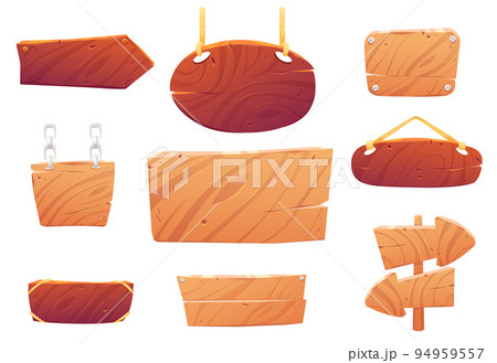 Old sign boards from light and brown wood 94959557