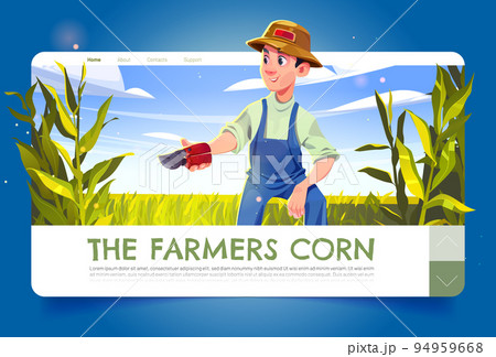 Farmers corn cartoon landing, worker with pruner 94959668
