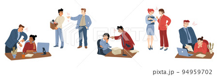 Angry furious boss scolding employees in office 94959702