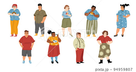 Set of fat people, body positive, unhealthy eating Set of fat people, body positive, unhealthy eating 94959807