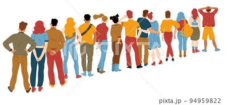 People queue from behind, characters stand in line 94959822