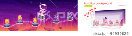 Parallax background astronaut jump on platformsのイラスト素材 [94959826] - PIXTA